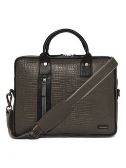 Stamp - Leather Grey Unisex Laptop Bag with Detachable Strap