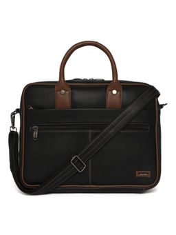 Stamp - Leather Black Unisex Laptop Bag with Detachable Strap