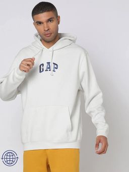 GAP - Men White Knitted Graphic Hoodie
