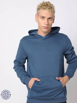 GAP - Men Blue Knitted Solid/Plain Hoodie