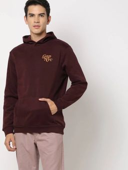 GAP - Men Brown Knitted Typography Hoodie