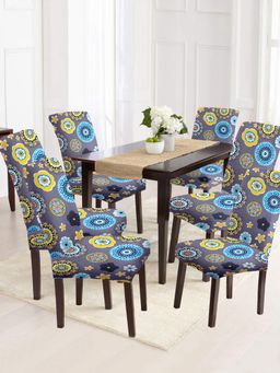 Cortina - Set of 6 Grey Floral Printed Chair Cover