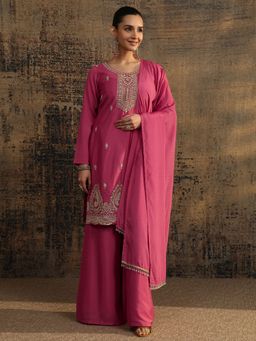 Libas Art - Pink Embroidered Kurta with Palazzo with Solid Dupatta