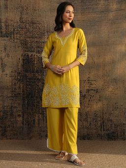 Libas - Yellow Floral Beads Embellished Co-Ord Set