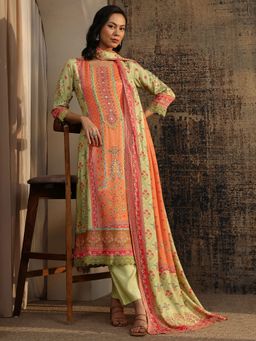 Libas - Multicolour Floral Printed Panelled A-Line Kurta Pant and Printed Dupatta