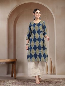 Stylum - Women's Blue Printed Cotton Straight Kurta