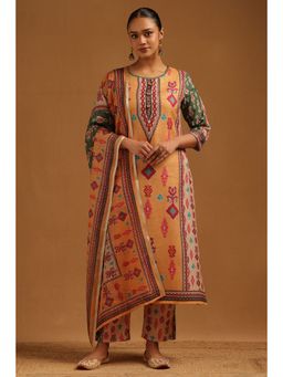 Soch - Women's Mustard Linen Kurta and Pant with Dupatta