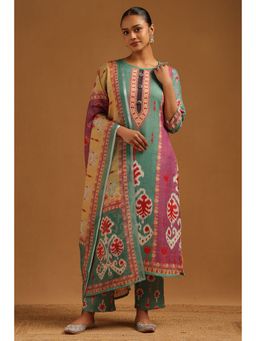 Soch - Women's Green Linen Kurta and Pant with Dupatta