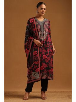 Soch - Women's Black Muslin Floral Embroidered Kurta and Pant with Dupatta