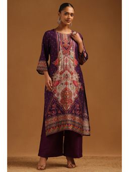 Soch - Women's Purple Muslin Kurta & Palazzo