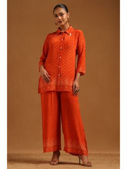 Soch - Women's Orange Crepe Bandhani Printed Co-Ord Set