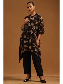 Soch - Women's Black Chinon Floral Kaftan with Inner and Pant