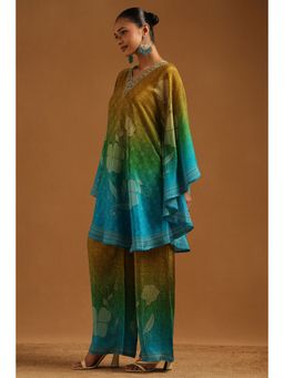 Soch - Women's Olive Crepe Paisley Printed Kaftan and Palazzo