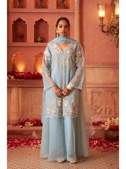 Autumnlane - Mihika Soft Blue Full Work Kurta with Palazzo and Dupatta