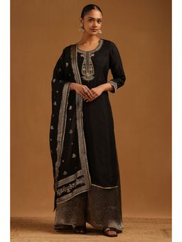 Soch - Women's Black Dola Silk Zari Embroidered Kurta and Palazzo with Dupatta