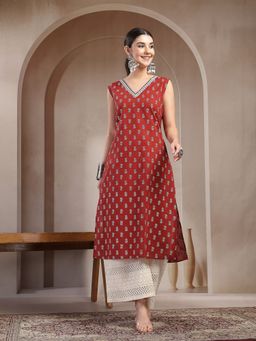 Stylum - Women's Rust Buti Printed Cotton Straight Kurta