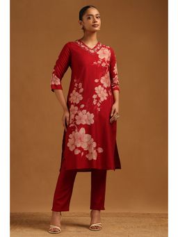 Soch - Women's Maroon Desert Storm Floral Kurta and Pant