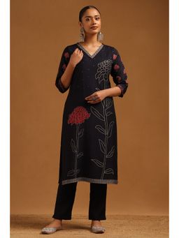Soch - Women's Navy Blue Desert Storm Floral Kurta and Pant