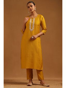 Soch - Women's Mustard Desert Storm Embroidered Kurta and Pant