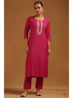 Soch - Women's Fuchsia Desert Storm Embroidered Kurta and Pant