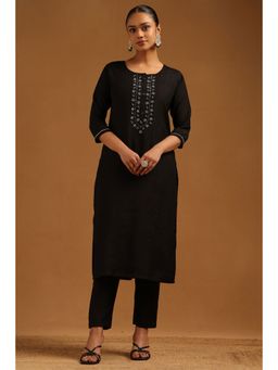 Soch - Women's Black Desert Storm Cut Dana Embellished Kurta and Pant