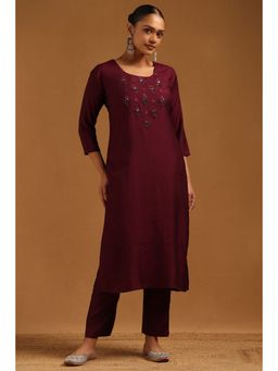 Soch - Women's Wine Desert Storm Floral Kurta and Pant