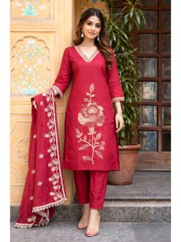 Autumnlane - Bahara Rouge Embroidered Kurta with Pant & Dupatta