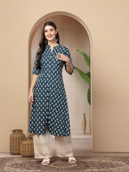 Stylum - Women's Navy Blue Printed Rayon A-Line Kurta