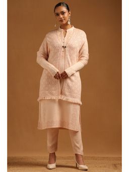 Soch - Women's Peach Floral Embroidered Winter Kurta with Pant & Shawl