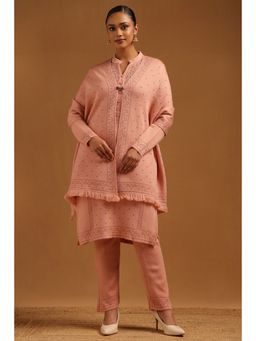 Soch - Women's Peach Floral Embroidered Winter Kurta with Pant & Shawl
