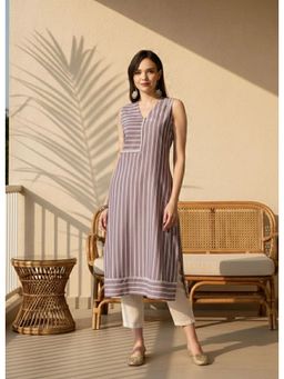 Stylum - Women's Mauve Striped Cotton Blend Straight Kurta