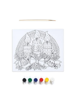 Little Birdie - Pre Primed Printed Stretched Canvas with Paints Festive Candles L10 x W8 Inch