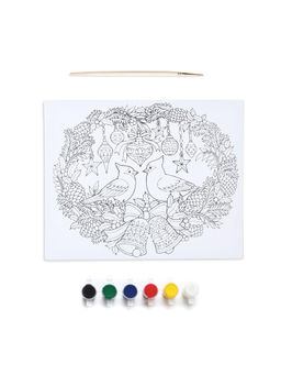 Little Birdie - Pre Primed Printed Stretched Canvas with Paints Festive Celebration L10 x W8 Inch