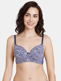 Zivame - Mosaic Valley Padded Wired 3/4Th Coverage T-Shirt - Print - Purple