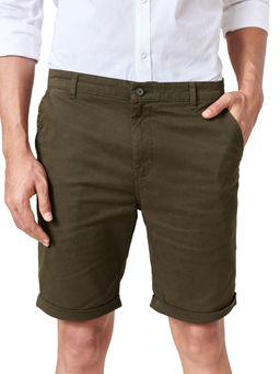 The Souled Store - Solids Dark Olive Twill Shorts For Men