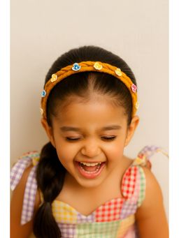 Choko - Girls Yellow Braided Hairband with Miniature Floral Accents