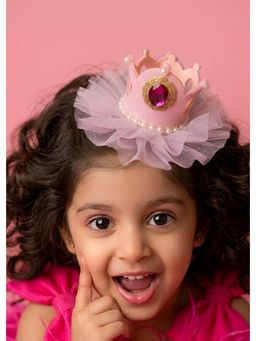 Choko - Girls Pink Pearl Bordered Crown Hair Clip with Gold Trim
