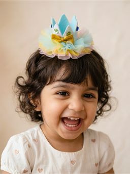 Choko - Girls Blue Crown Hair Clip with Gold Metallic Bow Accent