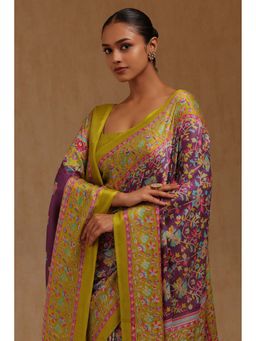 Soch - Womens Purple Pashmina Floral Print Saree with Unstitched Blouse