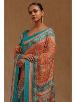 Soch - Womens Orange Pashmina Floral Print Saree with Unstitched Blouse