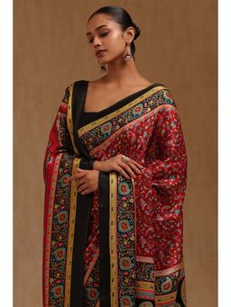 Soch - Womens Maroon Pashmina Floral Print Saree with Unstitched Blouse
