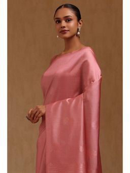 Soch - Womens Blush Pink Tussar Woven Design Saree with Unstitched Blouse
