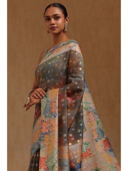 Soch - Womens Multicolour Chanderi Pichwai Print Saree with Unstitched Blouse