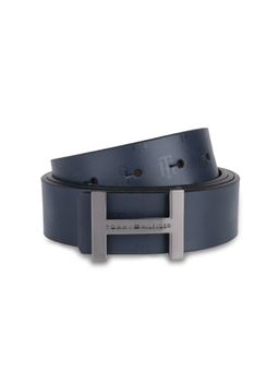 Tommy Hilfiger - Ollie Mens Leather Reversible Belt Print Brown & Navy