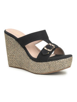 VALIOSAA - Textured Black Wedges Heels