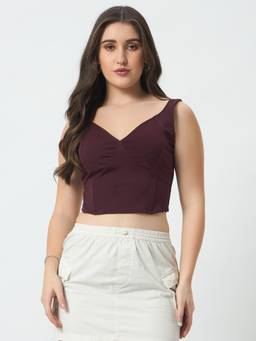 Trend Arrest - Wine V-Neck Crop Top
