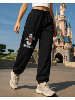 Bewakoof - Official Disney Women's Black Mickey Graphic Printed Oversized Joggers