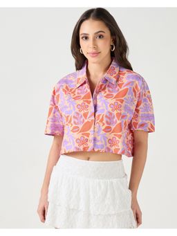 Bewakoof - Women's Multicolor All Over Printed Oversized Crop Shirt