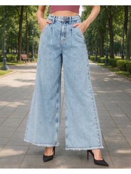 Bewakoof - Women's Light Blue Washed Flared Korean Jeans