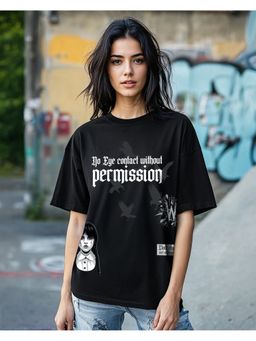 Bewakoof - Heavy Duty 1.0 Wednesday Women's Black Beauty Eye Contact Graphic Printed Oversized T-shirt